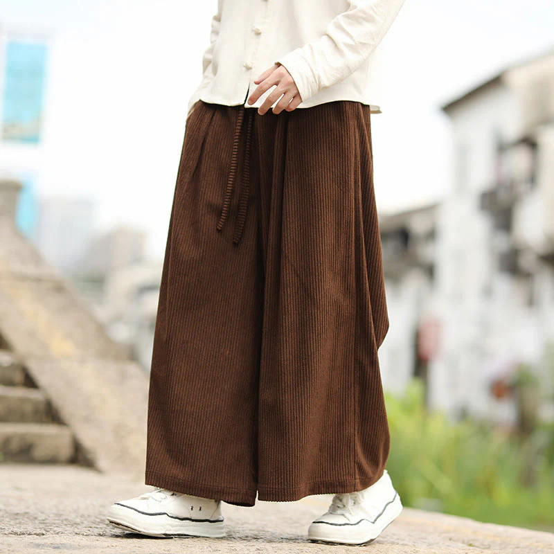 Pantaloni larghi da uomo in velluto a coste con tasche e coulisse, modello Buddha Stones Fall, tinta unita - Image 14