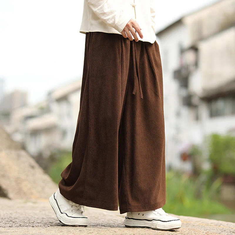 Pantaloni larghi da uomo in velluto a coste con tasche e coulisse, modello Buddha Stones Fall, tinta unita - Image 15