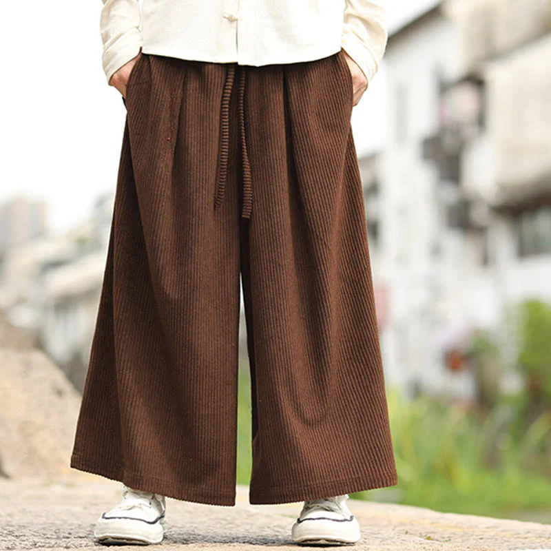 Pantaloni larghi da uomo in velluto a coste con tasche e coulisse, modello Buddha Stones Fall, tinta unita - Image 16