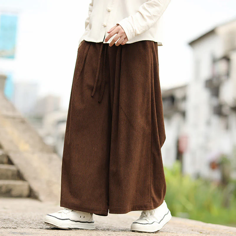 Pantaloni larghi da uomo in velluto a coste con tasche e coulisse, modello Buddha Stones Fall, tinta unita - Image 17