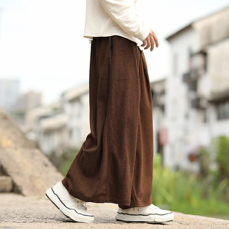 Pantaloni larghi da uomo in velluto a coste con tasche e coulisse, modello Buddha Stones Fall, tinta unita - Image 18