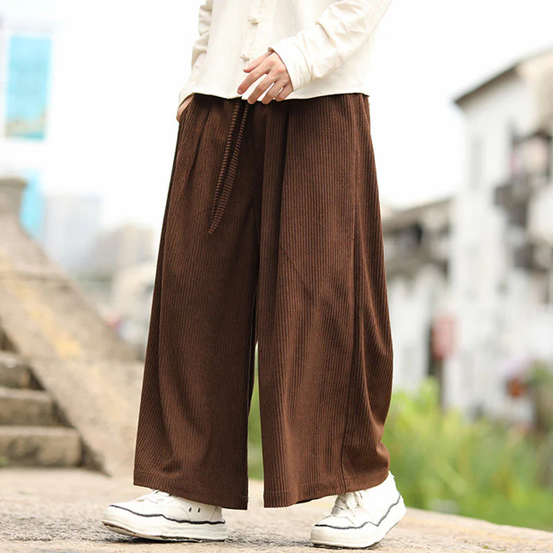 Pantaloni larghi da uomo in velluto a coste con tasche e coulisse, modello Buddha Stones Fall, tinta unita - Image 19
