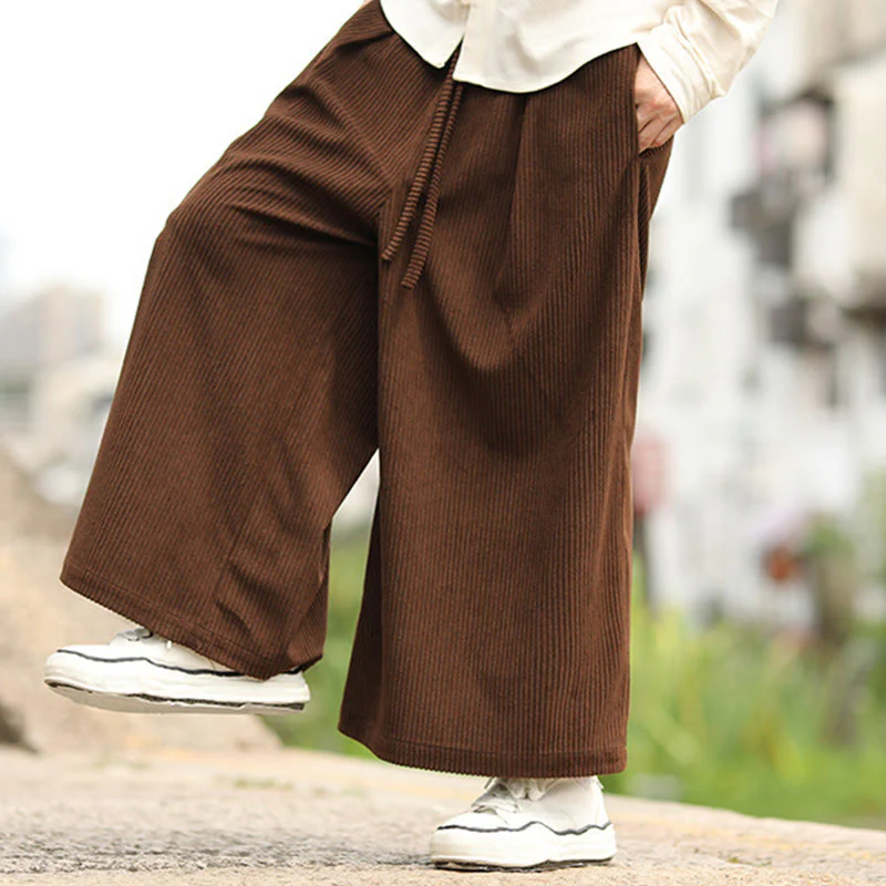 Pantaloni larghi da uomo in velluto a coste con tasche e coulisse, modello Buddha Stones Fall, tinta unita - Image 20