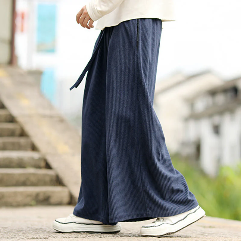 Pantaloni larghi da uomo in velluto a coste con tasche e coulisse, modello Buddha Stones Fall, tinta unita - Image 5