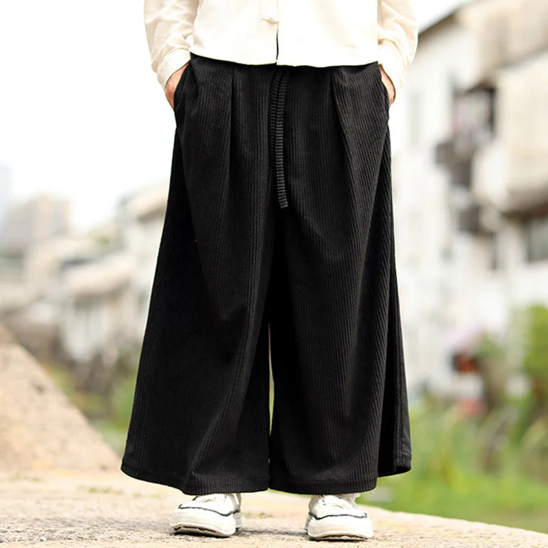 Pantaloni larghi da uomo in velluto a coste con tasche e coulisse, modello Buddha Stones Fall, tinta unita - Image 8