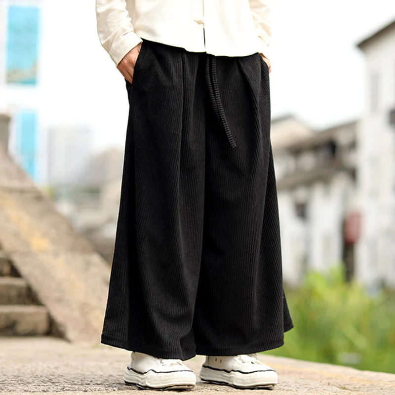Pantaloni larghi da uomo in velluto a coste con tasche e coulisse, modello Buddha Stones Fall, tinta unita - Image 9
