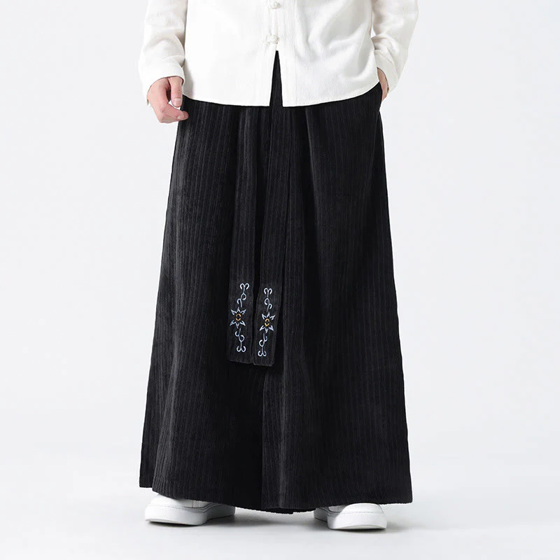 Pantaloni larghi da uomo in velluto a coste con tasche, ricamo casual Buddha Stones, coulisse e design - Image 13
