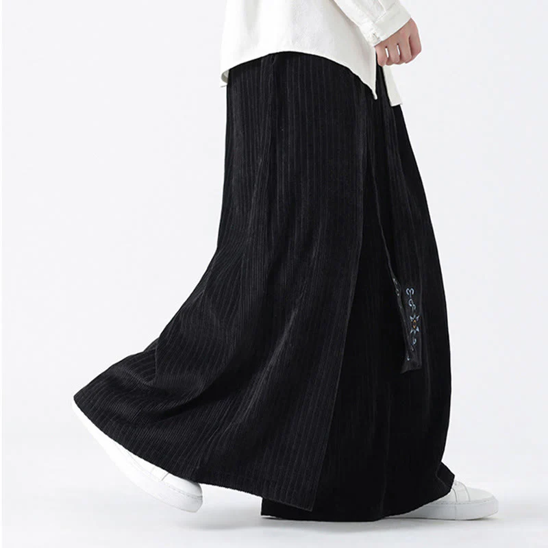 Pantaloni larghi da uomo in velluto a coste con tasche, ricamo casual Buddha Stones, coulisse e design - Image 16