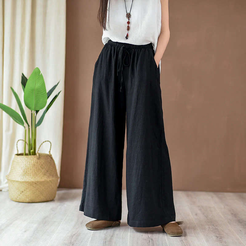 Pantaloni larghi in cotone e lino con coulisse e tasche Buddha Stones - Image 11