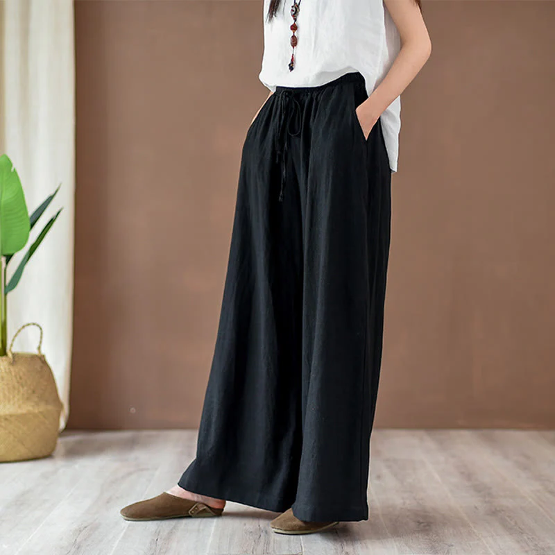 Pantaloni larghi in cotone e lino con coulisse e tasche Buddha Stones - Image 12