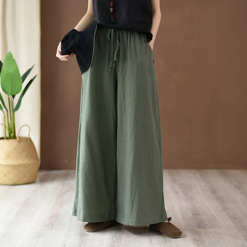 Pantaloni larghi in cotone e lino con coulisse e tasche Buddha Stones - Image 17