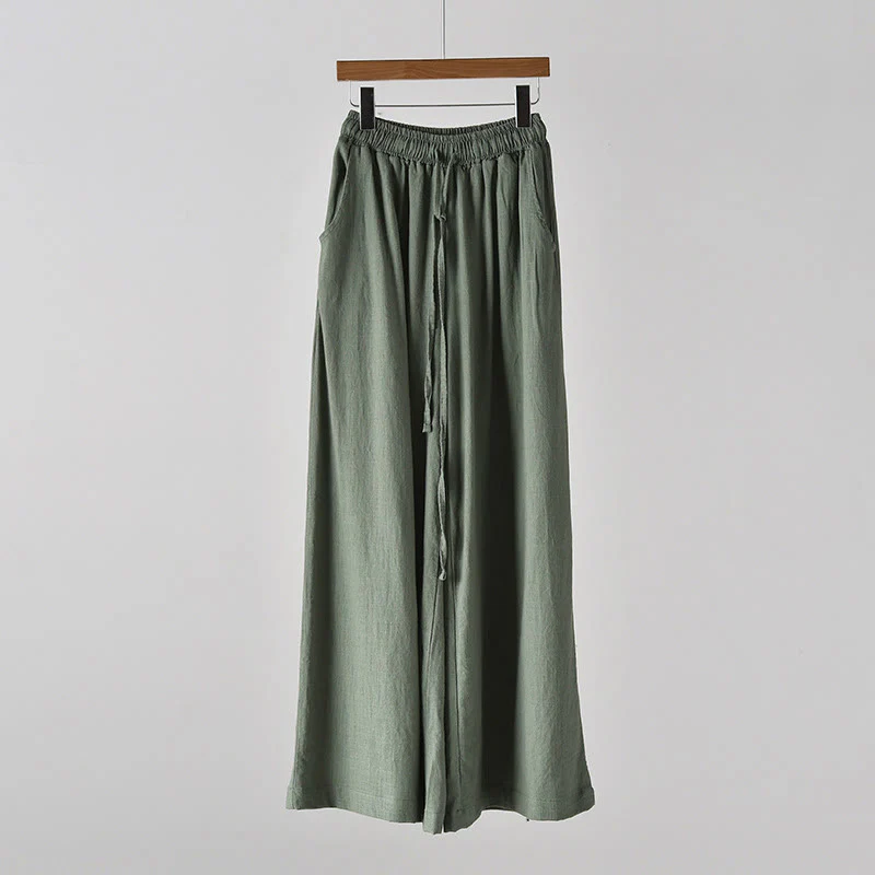 Pantaloni larghi in cotone e lino con coulisse e tasche Buddha Stones - Image 19