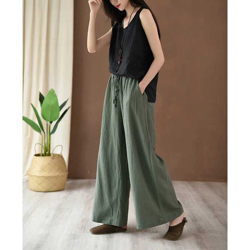 Pantaloni larghi in cotone e lino con coulisse e tasche Buddha Stones - Image 20