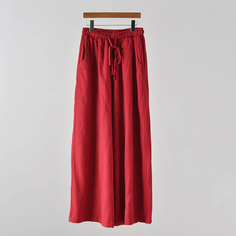 Pantaloni larghi in cotone e lino con coulisse e tasche Buddha Stones - Image 23