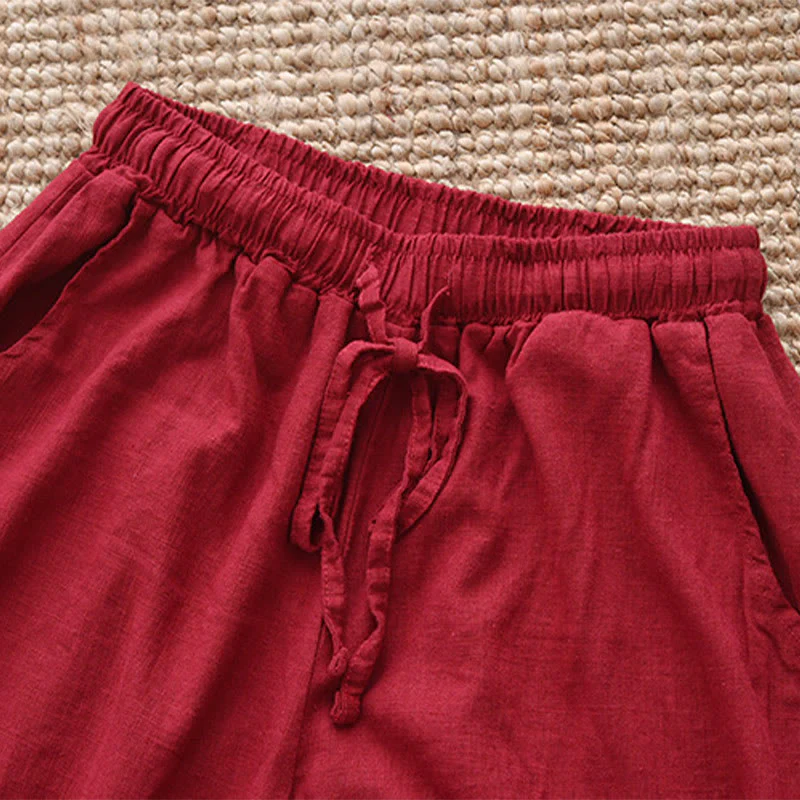 Pantaloni larghi in cotone e lino con coulisse e tasche Buddha Stones - Image 24