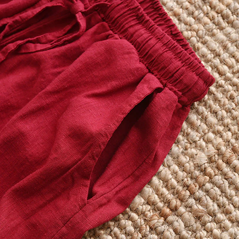 Pantaloni larghi in cotone e lino con coulisse e tasche Buddha Stones - Image 25