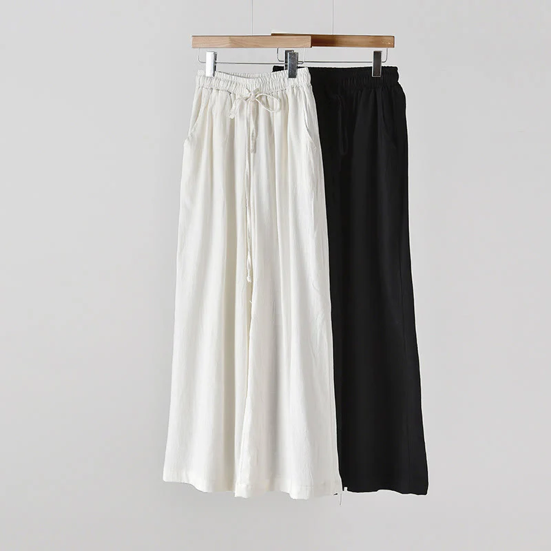 Pantaloni larghi in cotone e lino con coulisse e tasche Buddha Stones - Image 28