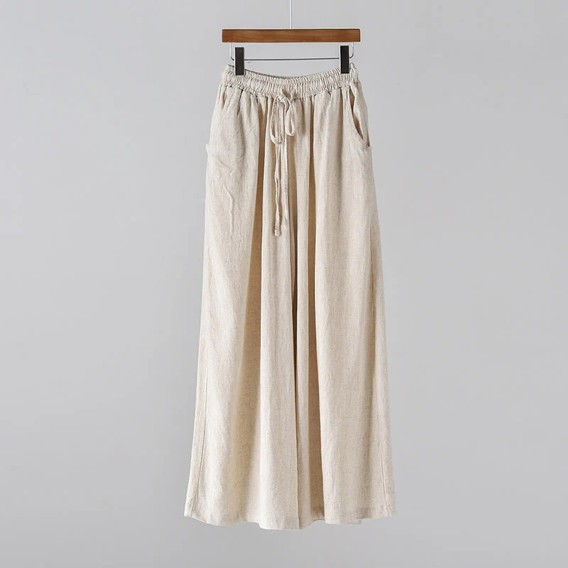 Pantaloni larghi in cotone e lino con coulisse e tasche Buddha Stones - Image 8