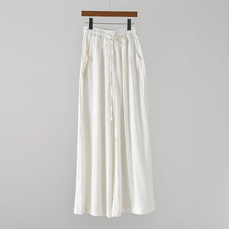 Pantaloni larghi in cotone e lino con coulisse e tasche Buddha Stones - Image 9
