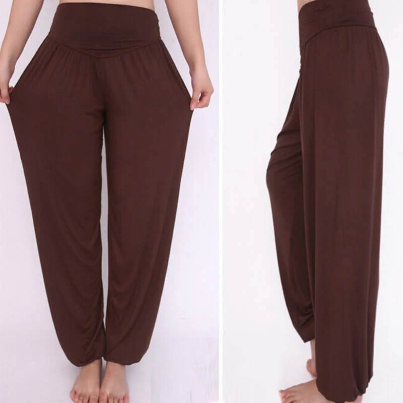Pantaloni lunghi harem da yoga e danza in tinta unita Buddha Stones - Image 38