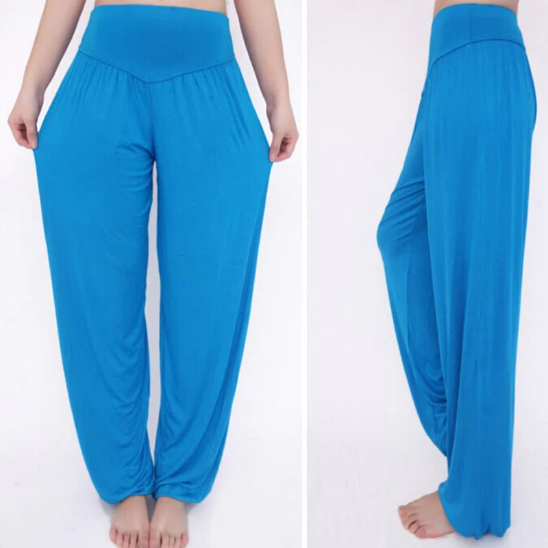 Pantaloni lunghi harem da yoga e danza in tinta unita Buddha Stones - Image 44