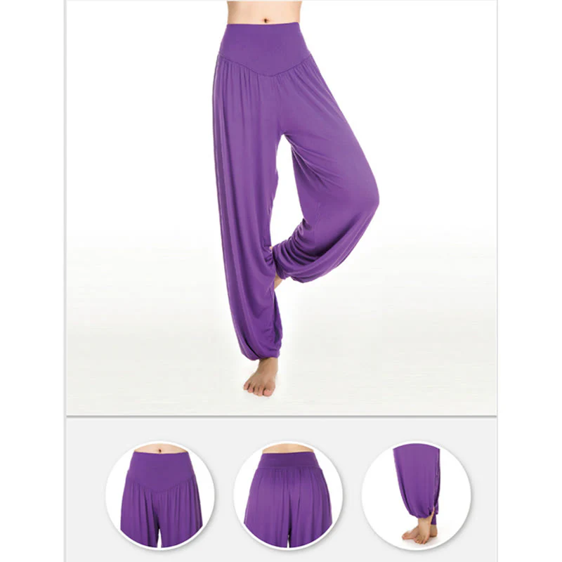 Pantaloni lunghi harem da yoga e danza in tinta unita Buddha Stones - Image 5