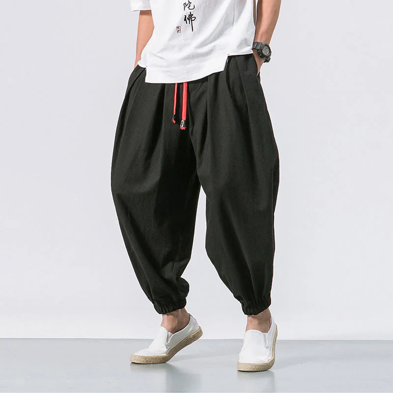 Pantaloni sportivi casual da uomo Buddha Stones in cotone tinta unita con coulisse e tasche