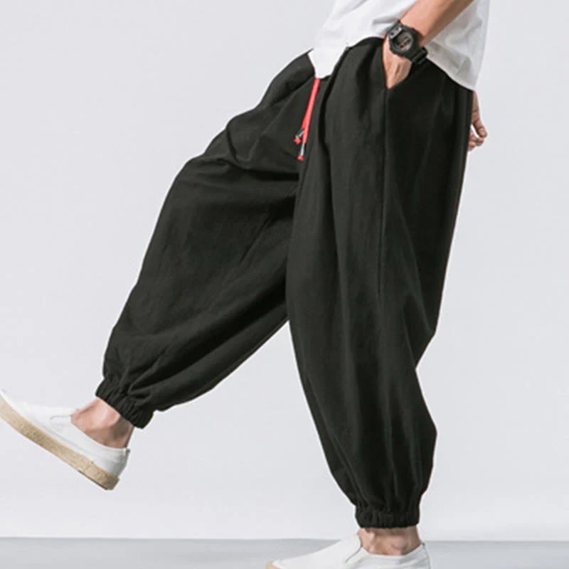 Pantaloni sportivi casual da uomo Buddha Stones in cotone tinta unita con coulisse e tasche - Image 11