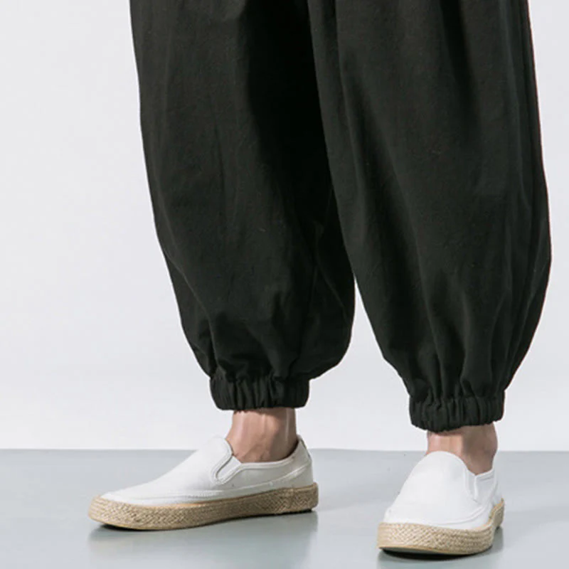 Pantaloni sportivi casual da uomo Buddha Stones in cotone tinta unita con coulisse e tasche - Image 15