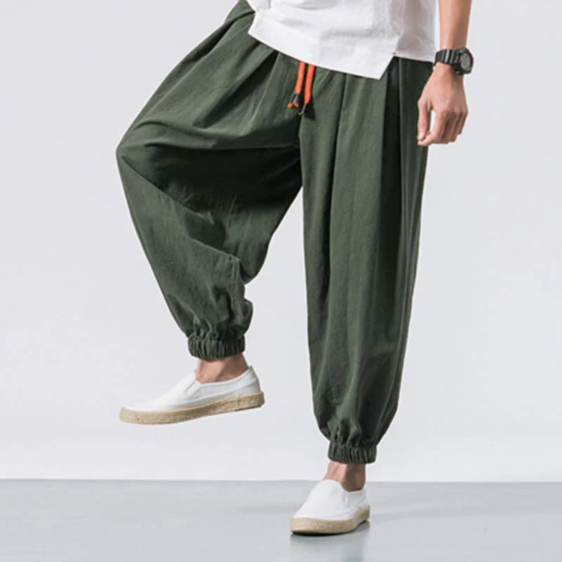 Pantaloni sportivi casual da uomo Buddha Stones in cotone tinta unita con coulisse e tasche - Image 17