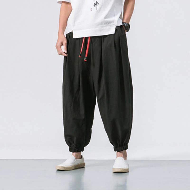 Pantaloni sportivi casual da uomo Buddha Stones in cotone tinta unita con coulisse e tasche - Image 2