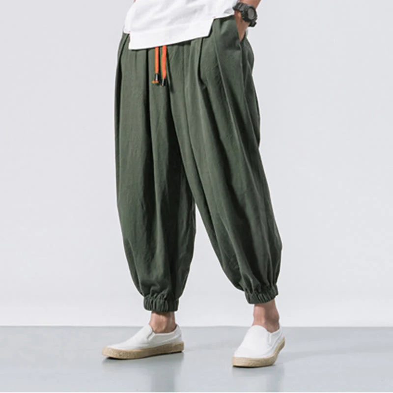 Pantaloni sportivi casual da uomo Buddha Stones in cotone tinta unita con coulisse e tasche - Image 22