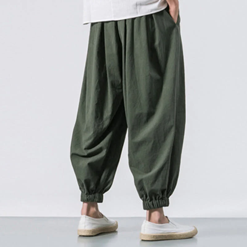 Pantaloni sportivi casual da uomo Buddha Stones in cotone tinta unita con coulisse e tasche - Image 23