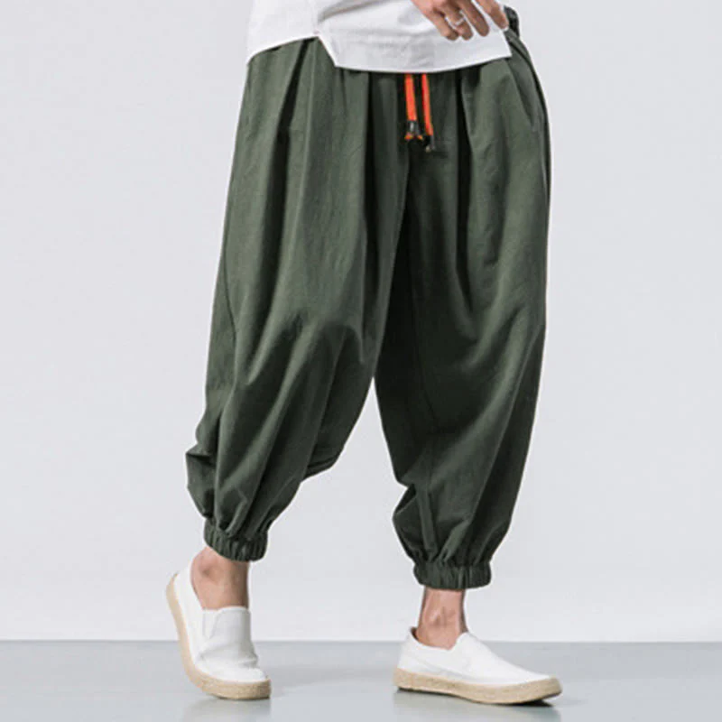 Pantaloni sportivi casual da uomo Buddha Stones in cotone tinta unita con coulisse e tasche - Image 25