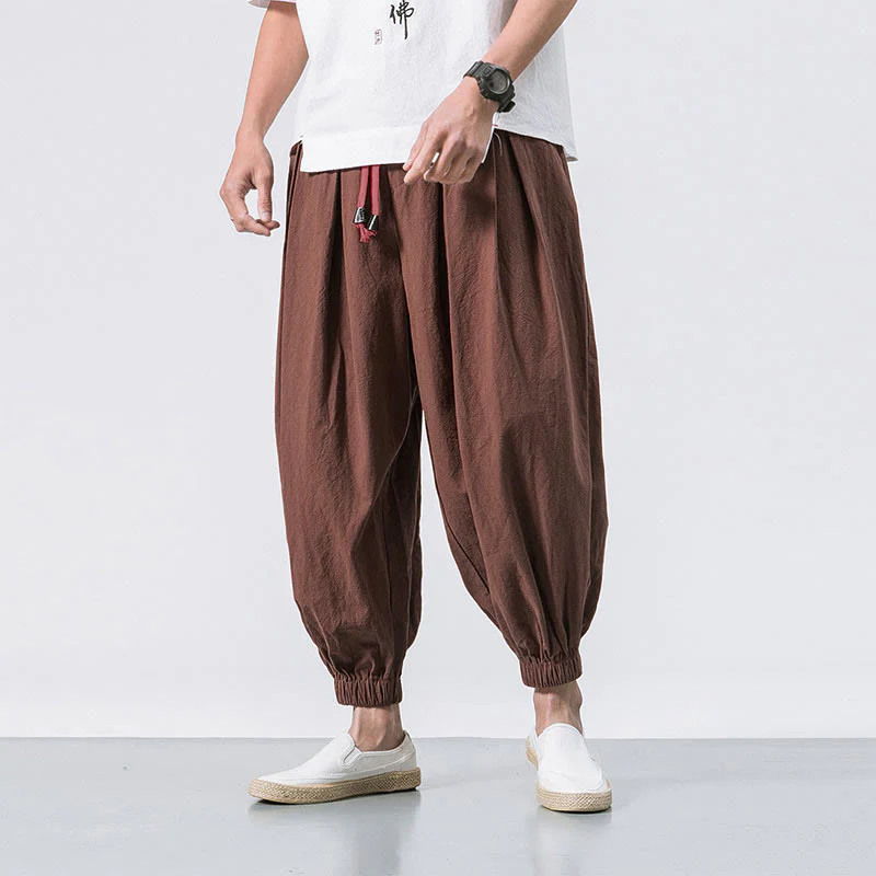 Pantaloni sportivi casual da uomo Buddha Stones in cotone tinta unita con coulisse e tasche - Image 27
