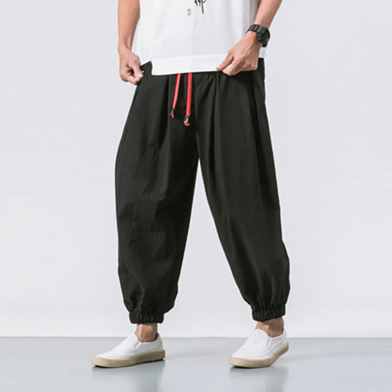 Pantaloni sportivi casual da uomo Buddha Stones in cotone tinta unita con coulisse e tasche - Image 3