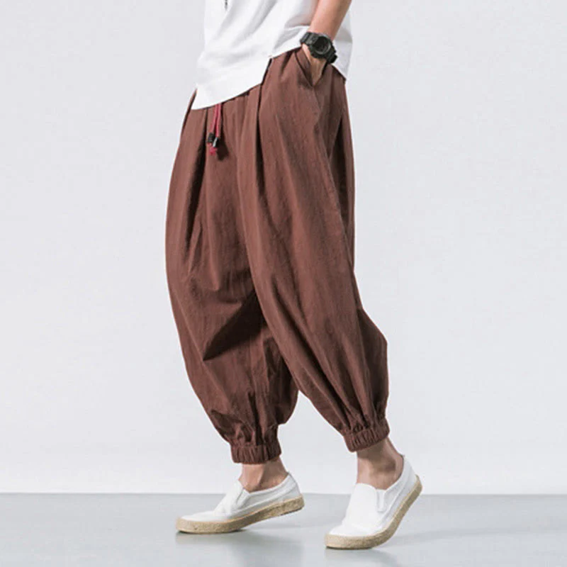 Pantaloni sportivi casual da uomo Buddha Stones in cotone tinta unita con coulisse e tasche - Image 30