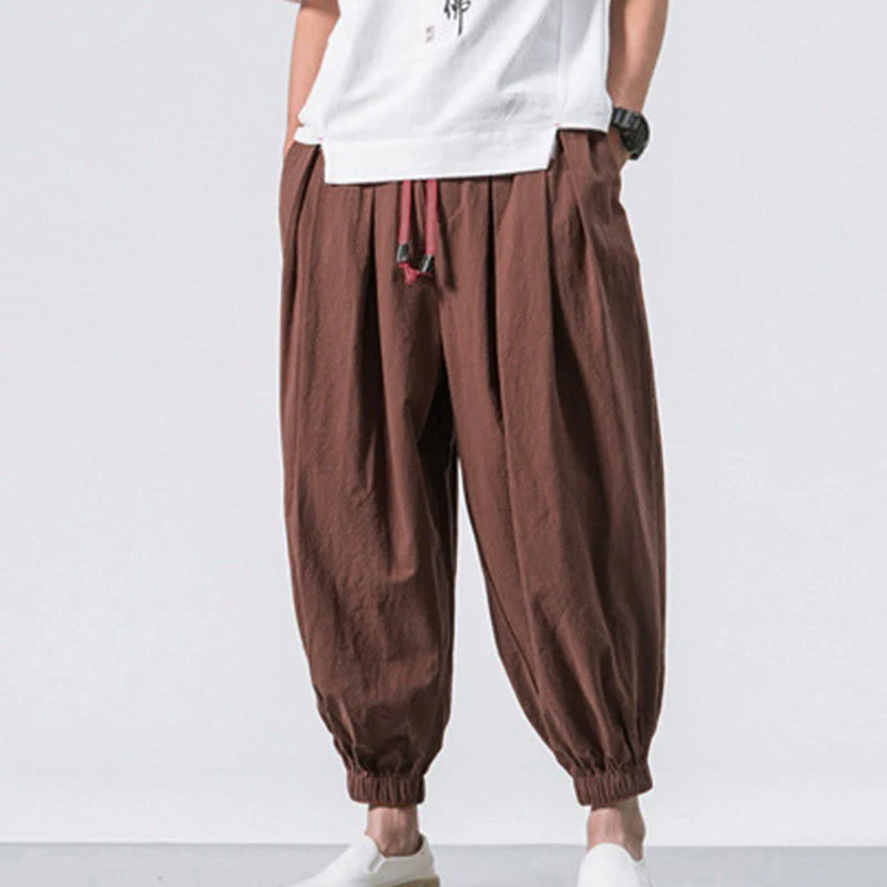 Pantaloni sportivi casual da uomo Buddha Stones in cotone tinta unita con coulisse e tasche - Image 36