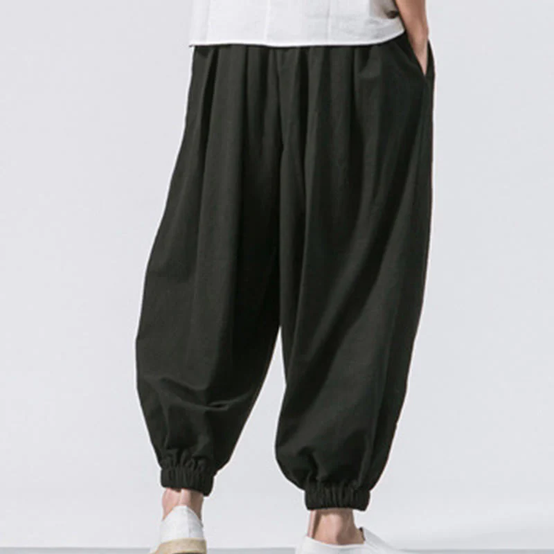 Pantaloni sportivi casual da uomo Buddha Stones in cotone tinta unita con coulisse e tasche - Image 9