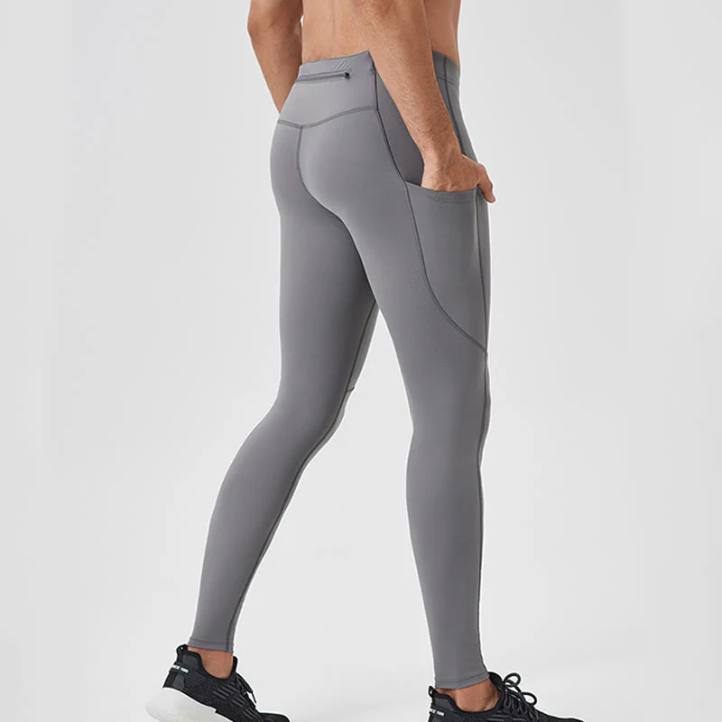 Pantaloni sportivi da uomo elastici e traspiranti con vita alta, tinta unita, Buddha Stones, con tasca posteriore con cerniera - Image 4