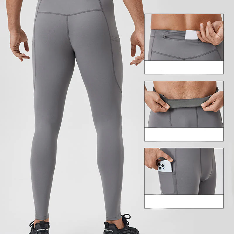 Pantaloni sportivi da uomo elastici e traspiranti con vita alta, tinta unita, Buddha Stones, con tasca posteriore con cerniera - Image 5