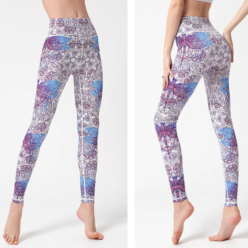 Pantaloni sportivi da yoga con stampa Buddha Stones Flowers Leaves Birds Fitness Leggings da yoga da donna - Image 4