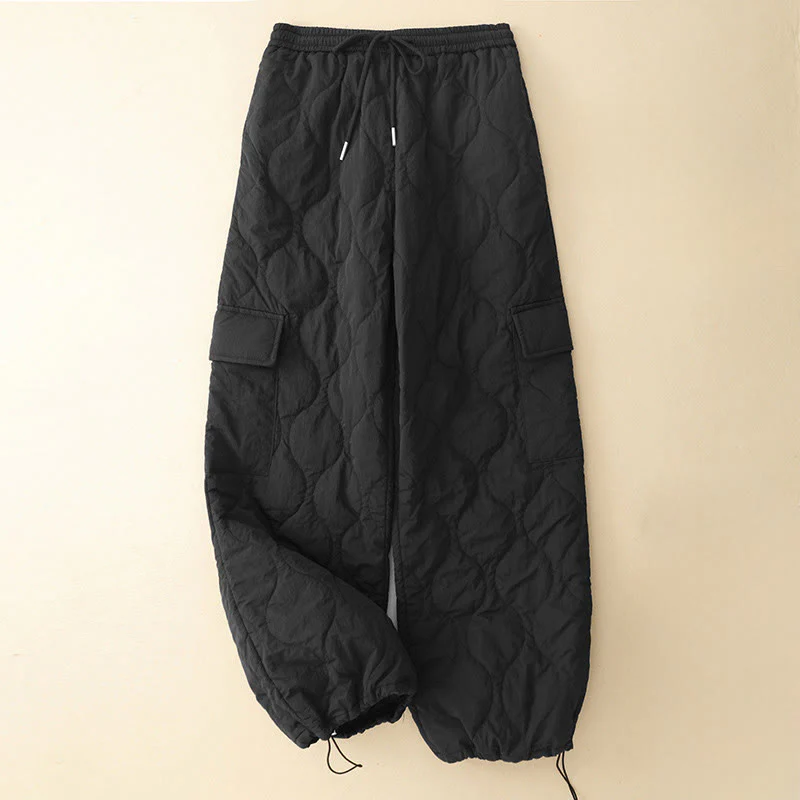 Pantaloni termici da donna in cotone con coulisse e elastico in vita, con tasche, Buddha Stones Winter Curved Lines - Image 12