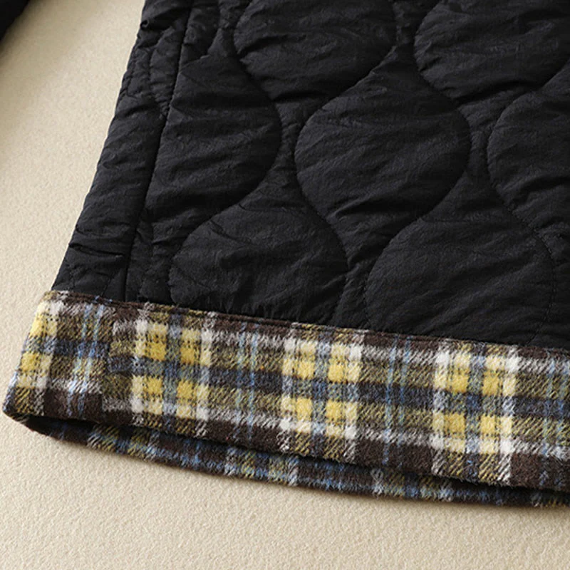 Pantaloni termici da donna in cotone patchwork scozzese con tasche, con elastico in vita e coulisse, Buddha Stones Winter Curved Lines - Image 4