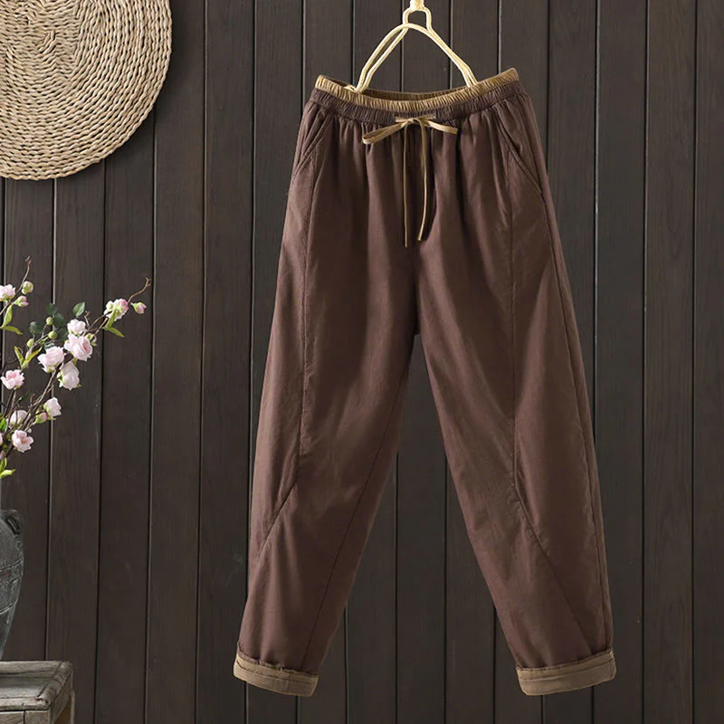 Pantaloni termici harem da donna in cotone tinta unita con tasche Buddha Stones - Image 6