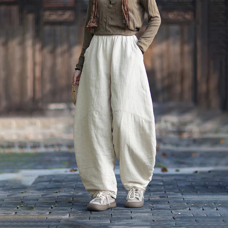 Pantaloni termici invernali da donna in cotone ramiè con elastico in vita Buddha Stones e tasche - Image 13