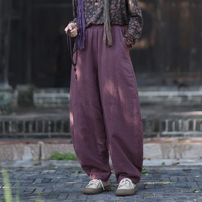 Pantaloni termici invernali da donna in cotone ramiè con elastico in vita Buddha Stones e tasche - Image 19
