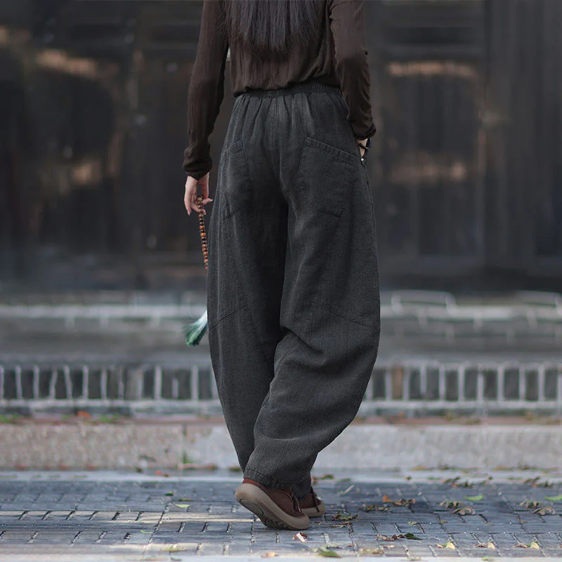 Pantaloni termici invernali da donna in cotone ramiè con elastico in vita Buddha Stones e tasche - Image 24