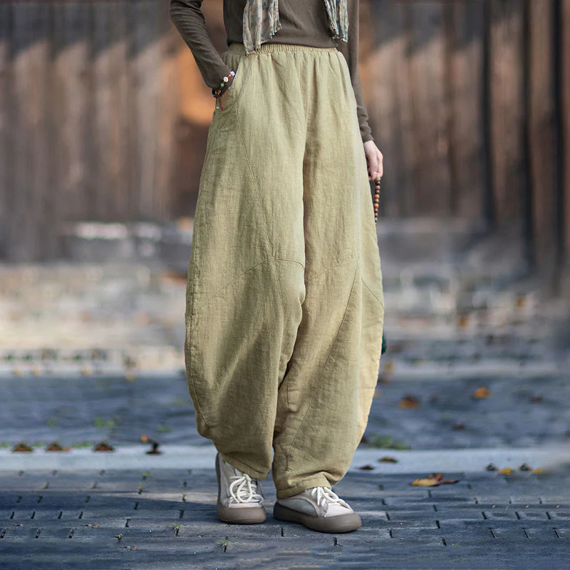 Pantaloni termici invernali da donna in cotone ramiè con elastico in vita Buddha Stones e tasche - Image 3