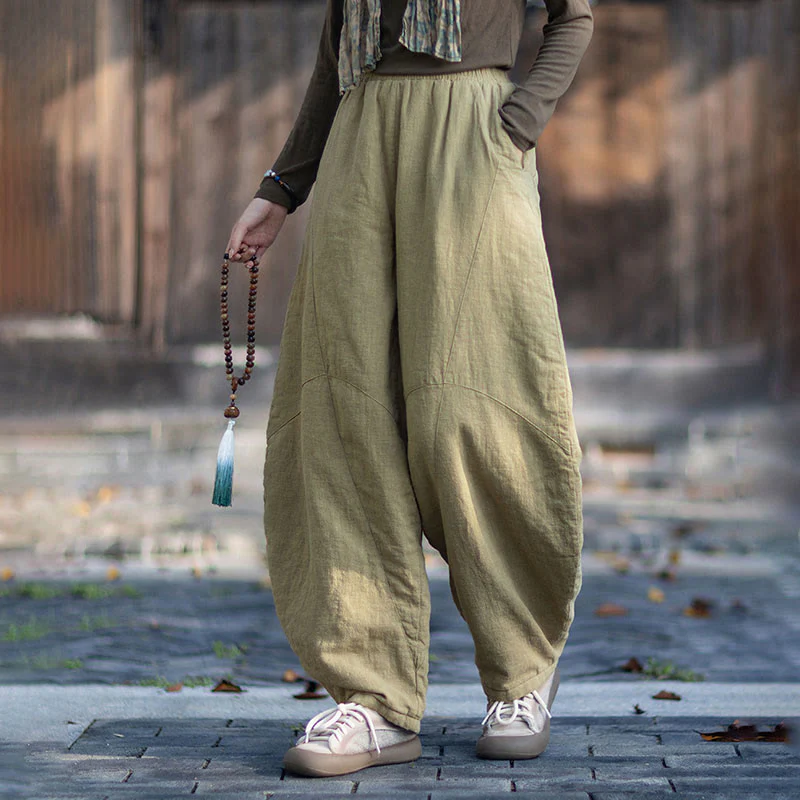 Pantaloni termici invernali da donna in cotone ramiè con elastico in vita Buddha Stones e tasche - Image 4